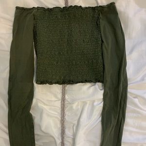 olive green off the shoulder top